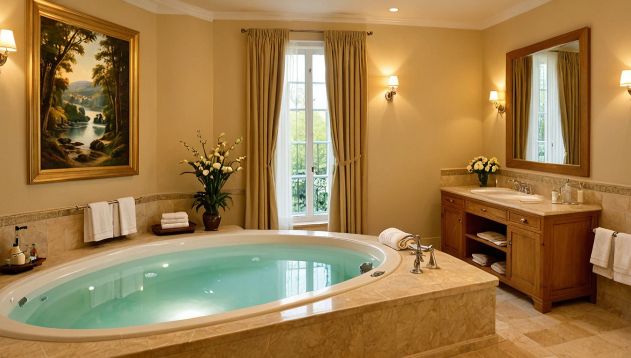 elegantes Badezimmer mit großer Badewanne