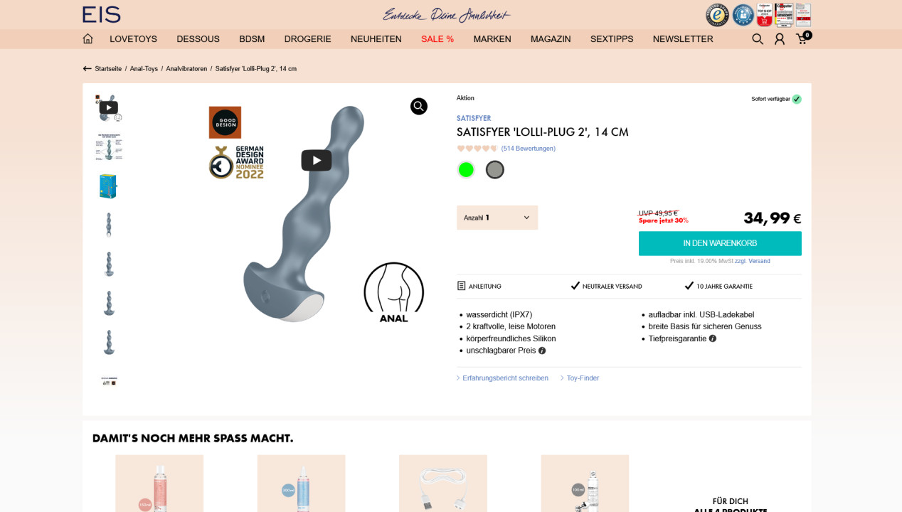 Satisfyer 'Lolli-Plug 2', 14 cm, Artikelbild