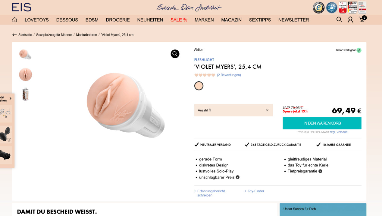 Fleshlight Violet Myers 25,4 cm, Artikelbild