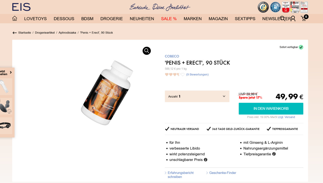 Penis + Erect, 90 Stück, Artikelbild