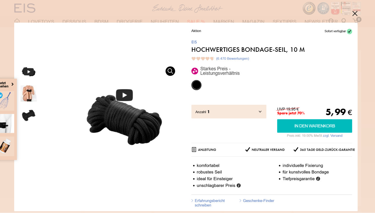 Hochwertiges Bondage-Seil, 10 m, Artikelbild