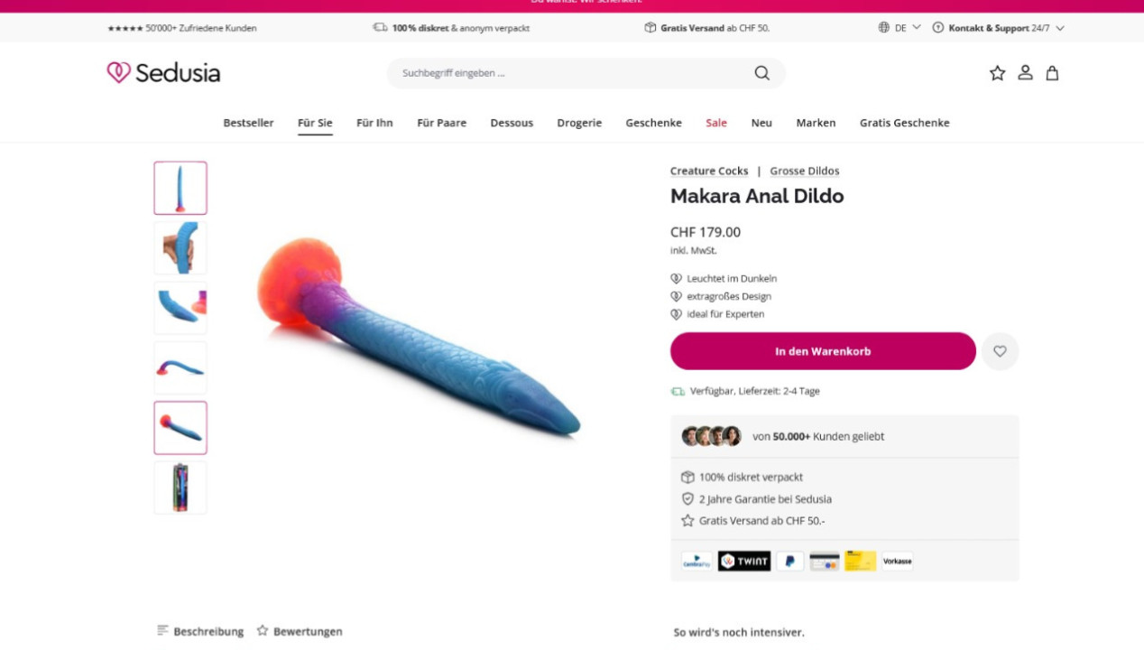Sedusia Maraka Anal Dildo, Artikelbild