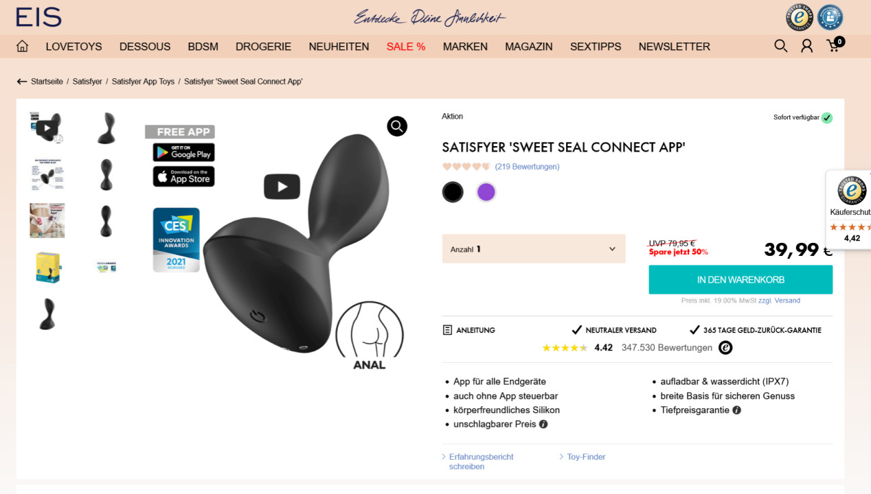 Analsex-Toy der Extraklasse: der Satisfyer Sweet Seal im Test, Artikelbild