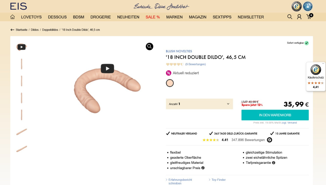 18 inch Double Dildo 46,5cm: Die Strapon-Alternative für Paare?, Artikelbild